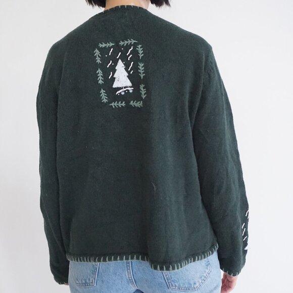 Vintage Christopher & Banks Green Hand-Embroidered Sweater Cabincore Winter L - Picture 3 of 10